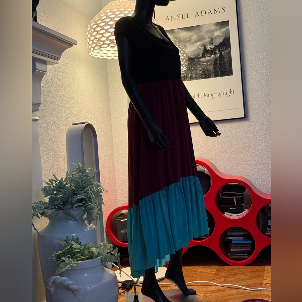Maeve Black and Purple , Teal, or Turquoise Asymmetrical Dress